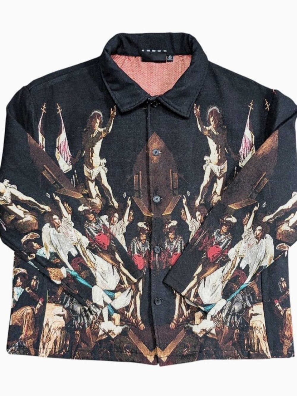 Rebel Vengeance Tapestry Jacket Shacket Mens Size XL Artsy Fall Of The Angels